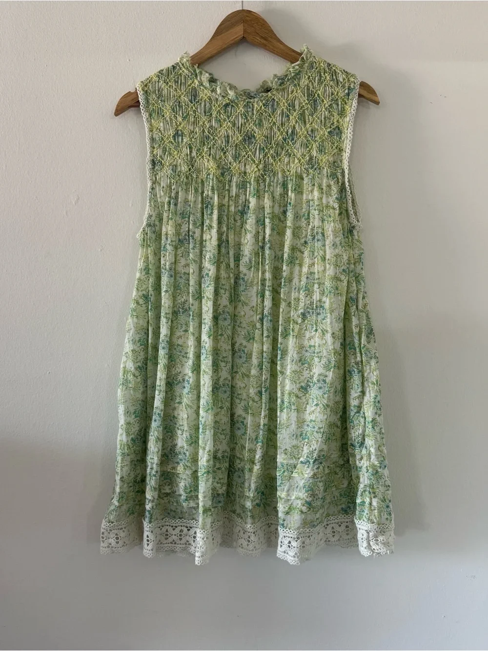 Free People S Floral Smocked Mini Dress Cottagecore Fairy Retro Prairie Coquette